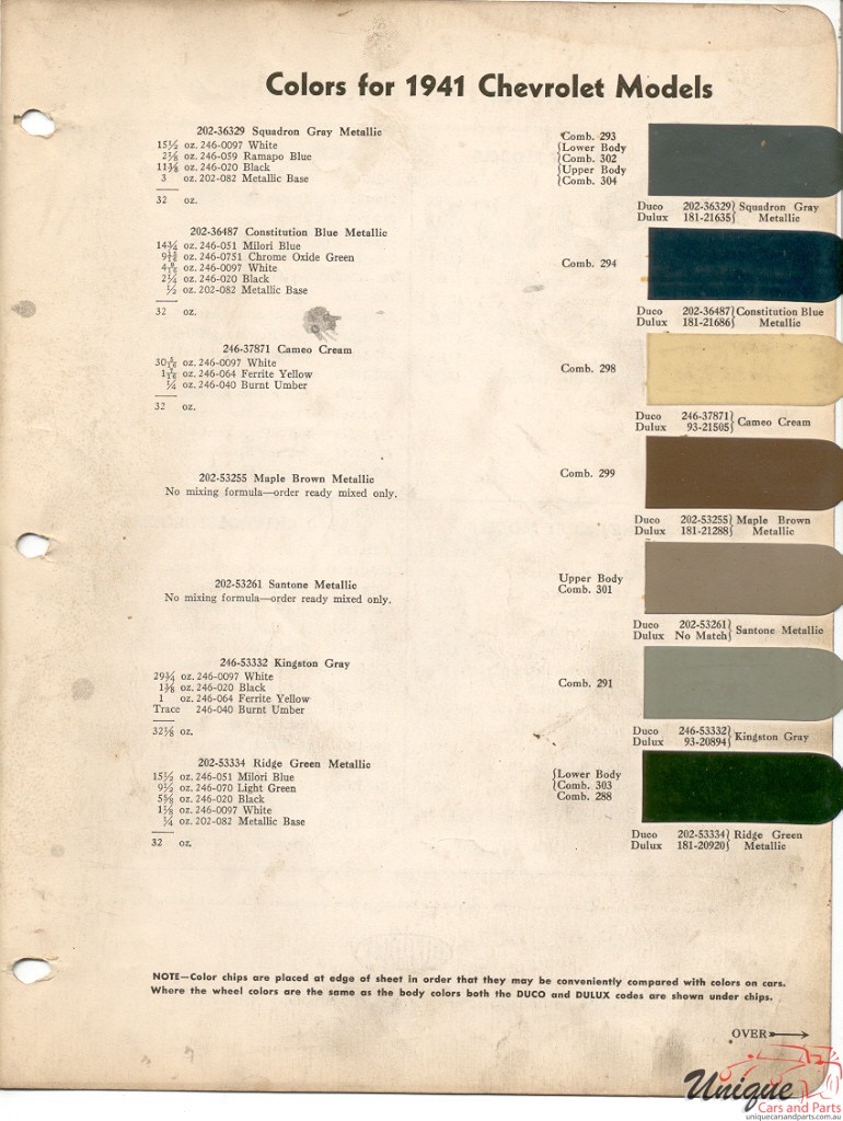 1941 Chev Paint Charts DuPont 2